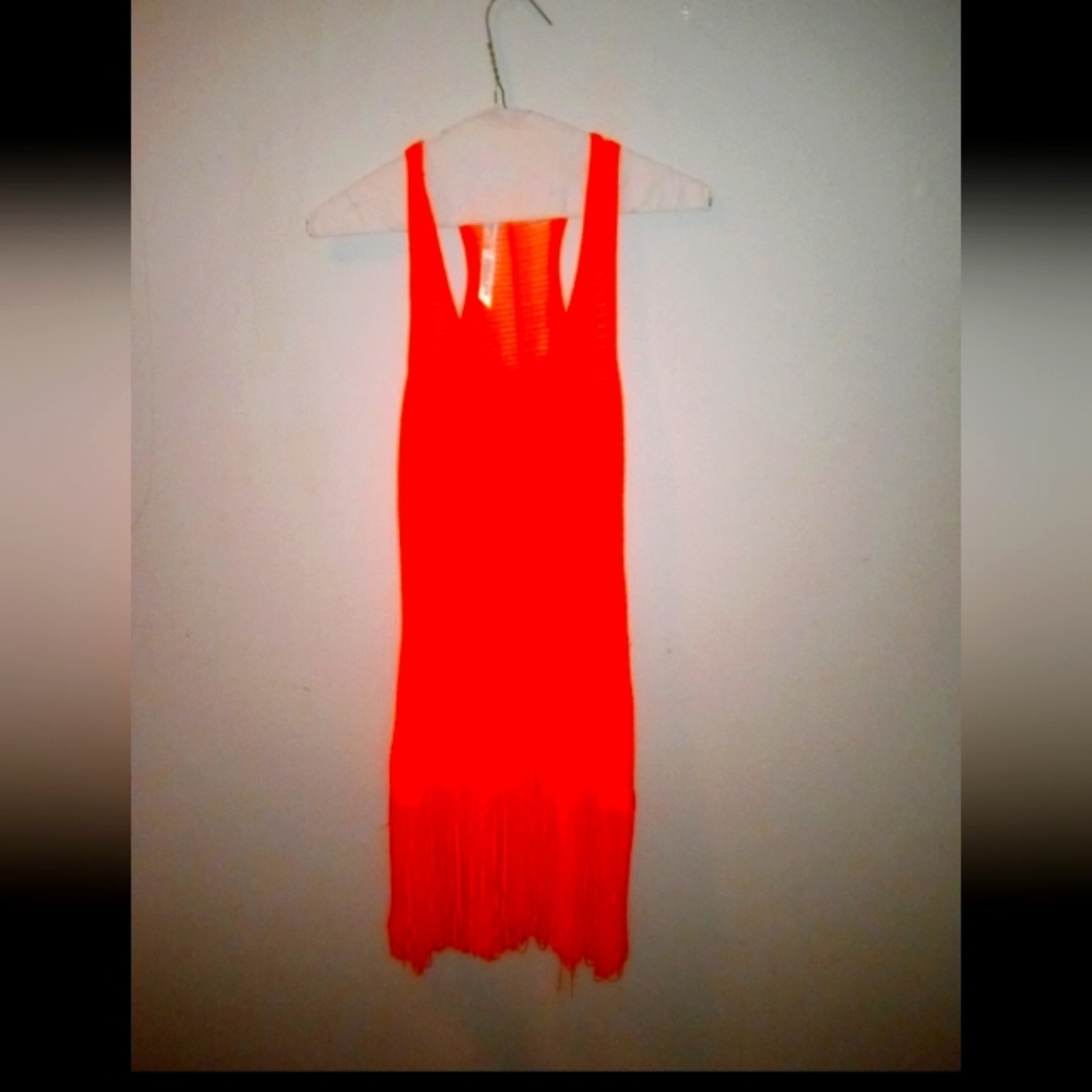 Orange mesh bathing suit cover/dress